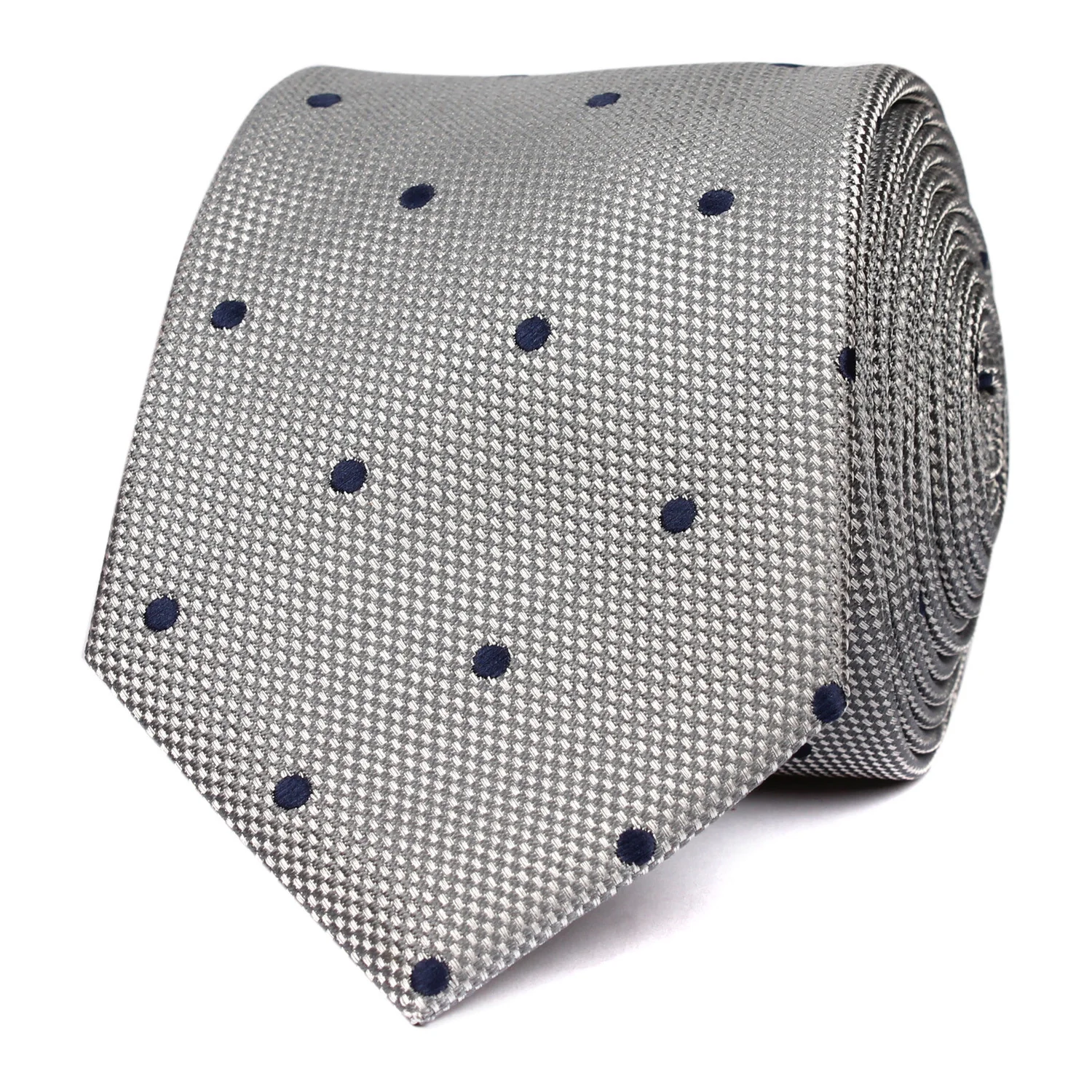 Natbeck Polka Dot Skinny Tie Grey with Navy Blue Dots