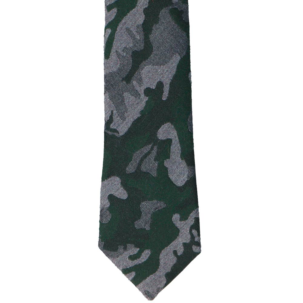 Natbeck Camo Wool Silk Necktie Gray and Evergreen