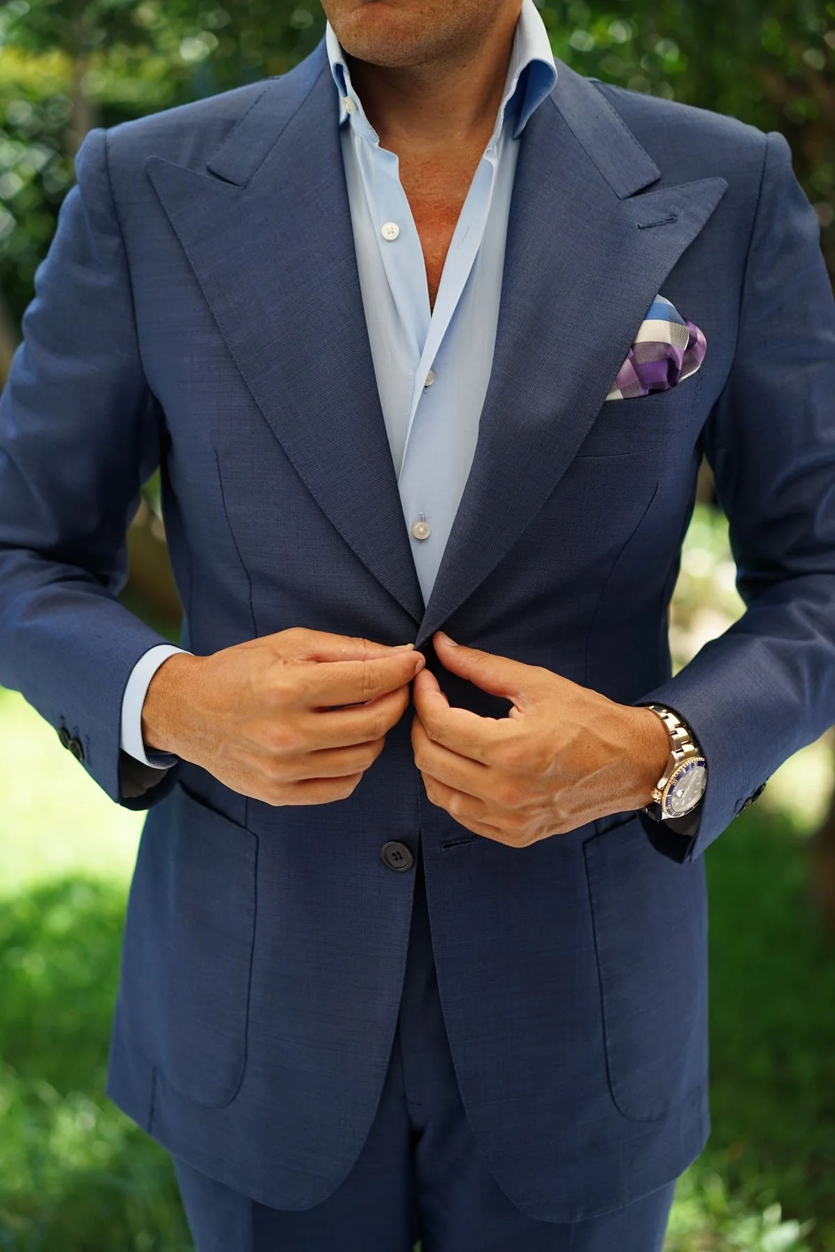 Natbeck Checkered Pocket Square Royal Violet Elegant Grid