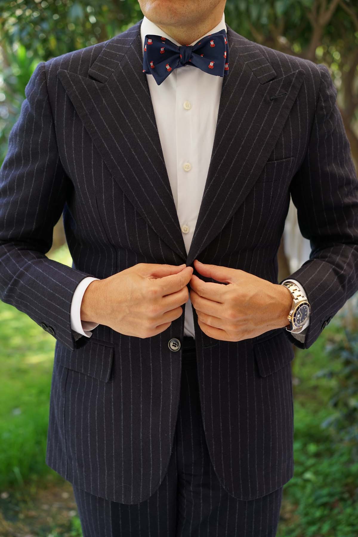 Natbeck Santa Claus Pixel Christmas Pattern Silk Self Bow Tie Festive Holiday Accessory