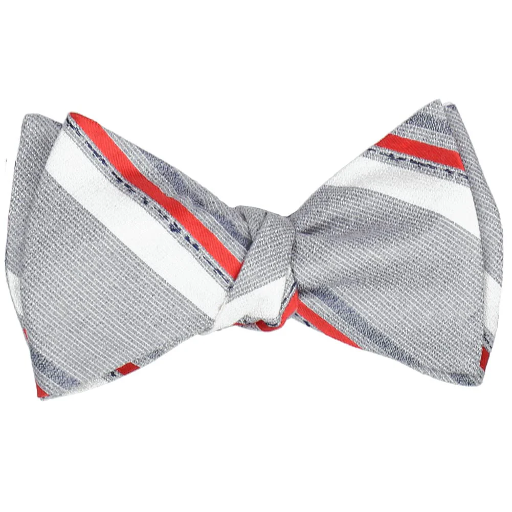 Natbeck Striped Linen Silk Self-Tie Bow Tie Silver