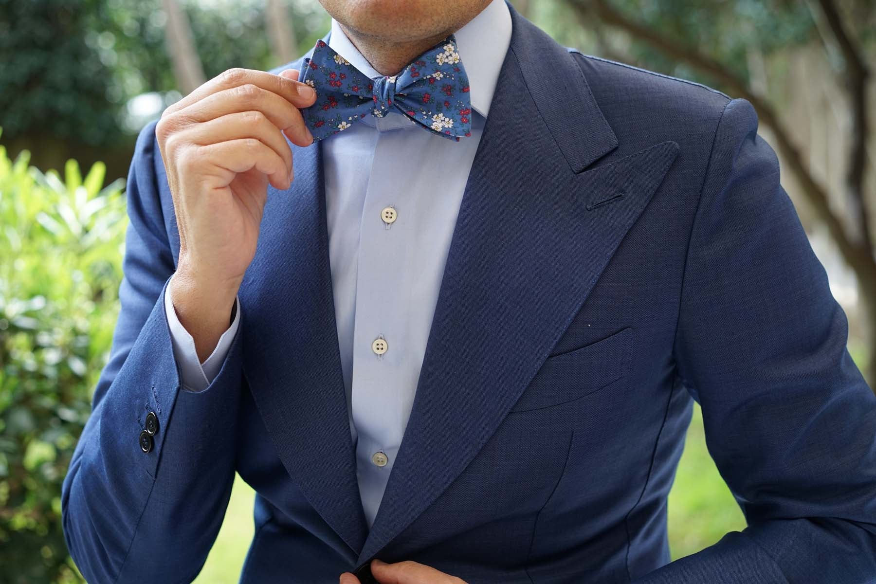 Natbeck Self Tie Bow Tie Ravenna Blue Floral Blue suitable for spring weddings