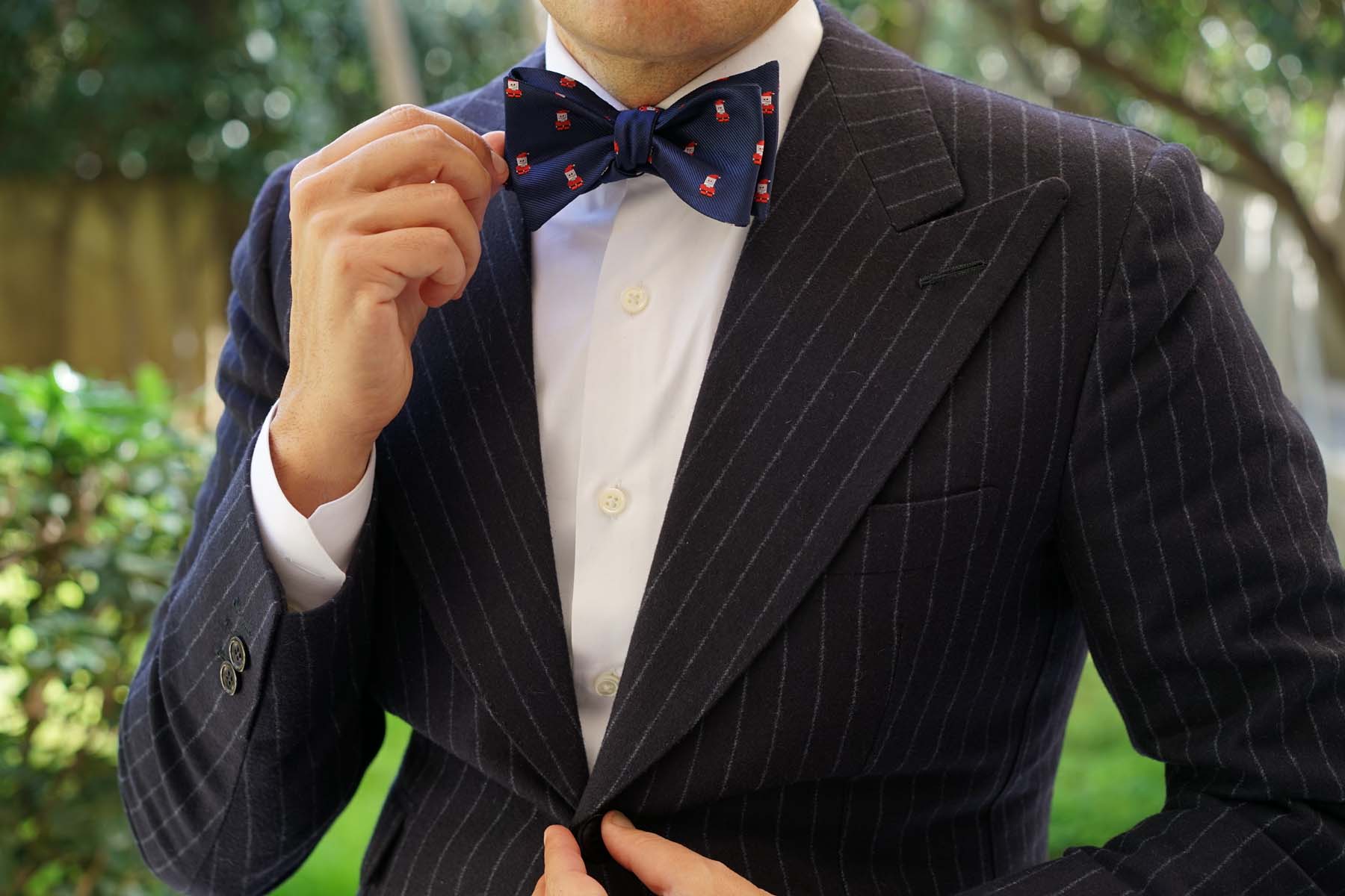 Natbeck Santa Claus Pixel Christmas Pattern Silk Self Bow Tie Festive Holiday Accessory