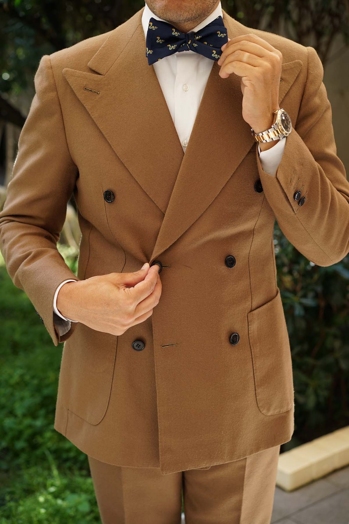 Natbeck Exotic Snake Pattern Self Bow Tie for Unique Party and Business Style Yellow