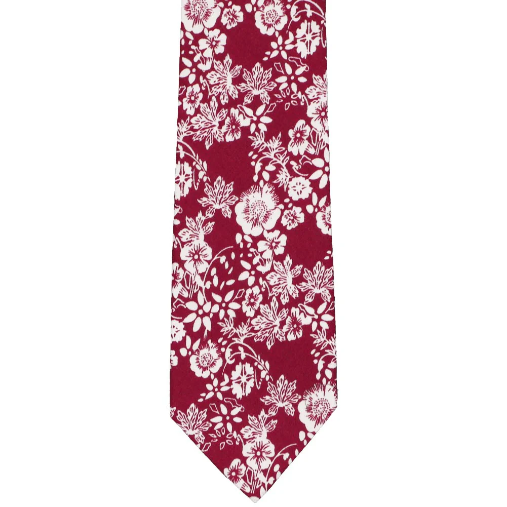 Natbeck Burgundy Calabasas Floral Elegant Silk Tie