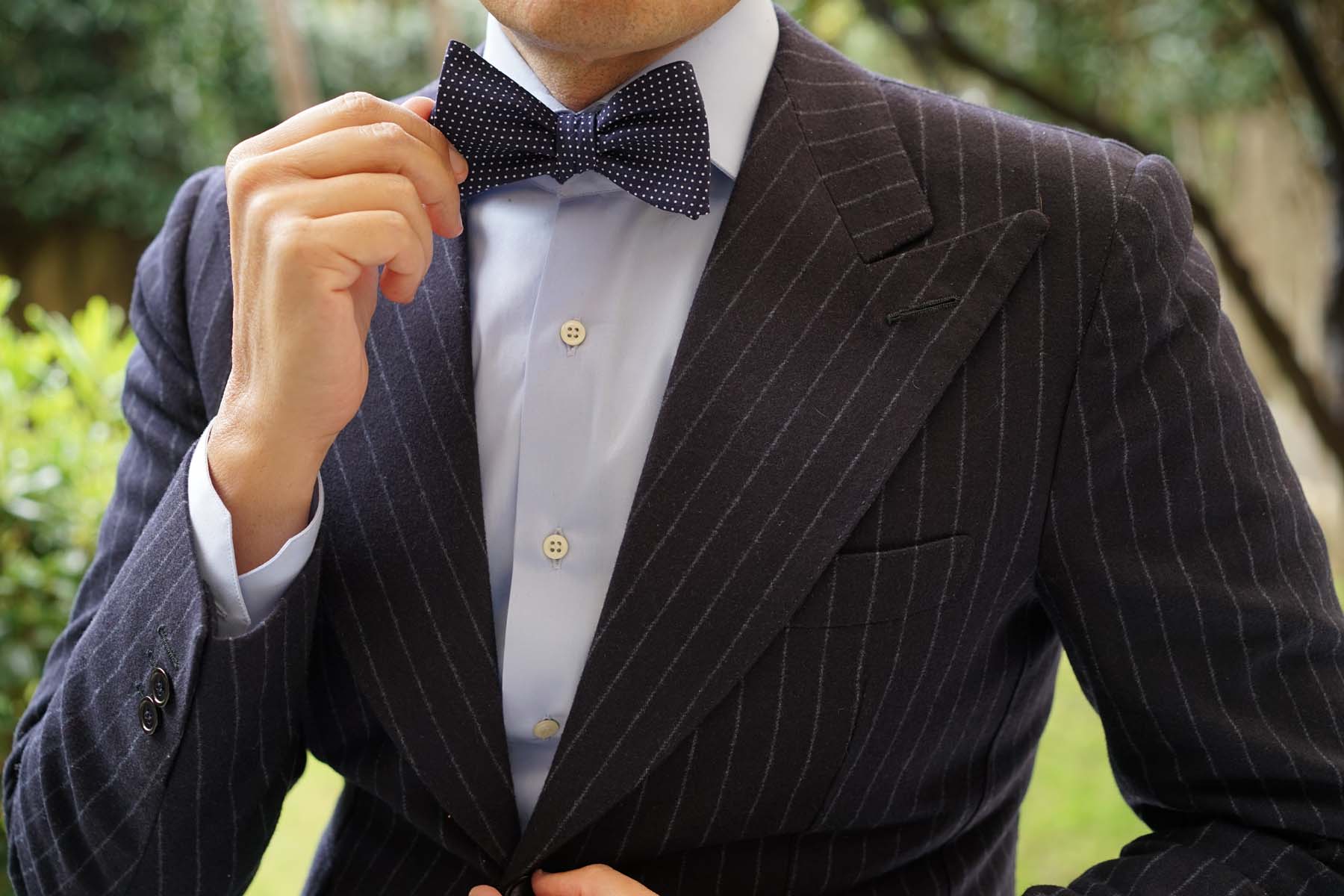 Navy Blue Polka Dot Bow Tie with White – Elegant Style