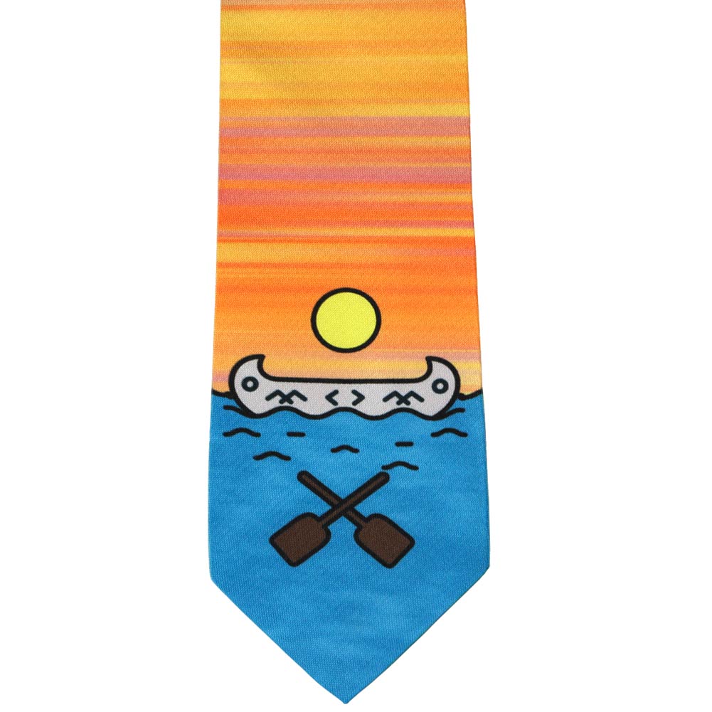 Natbeck Canoe Themed Cotton Silk Slim Necktie
