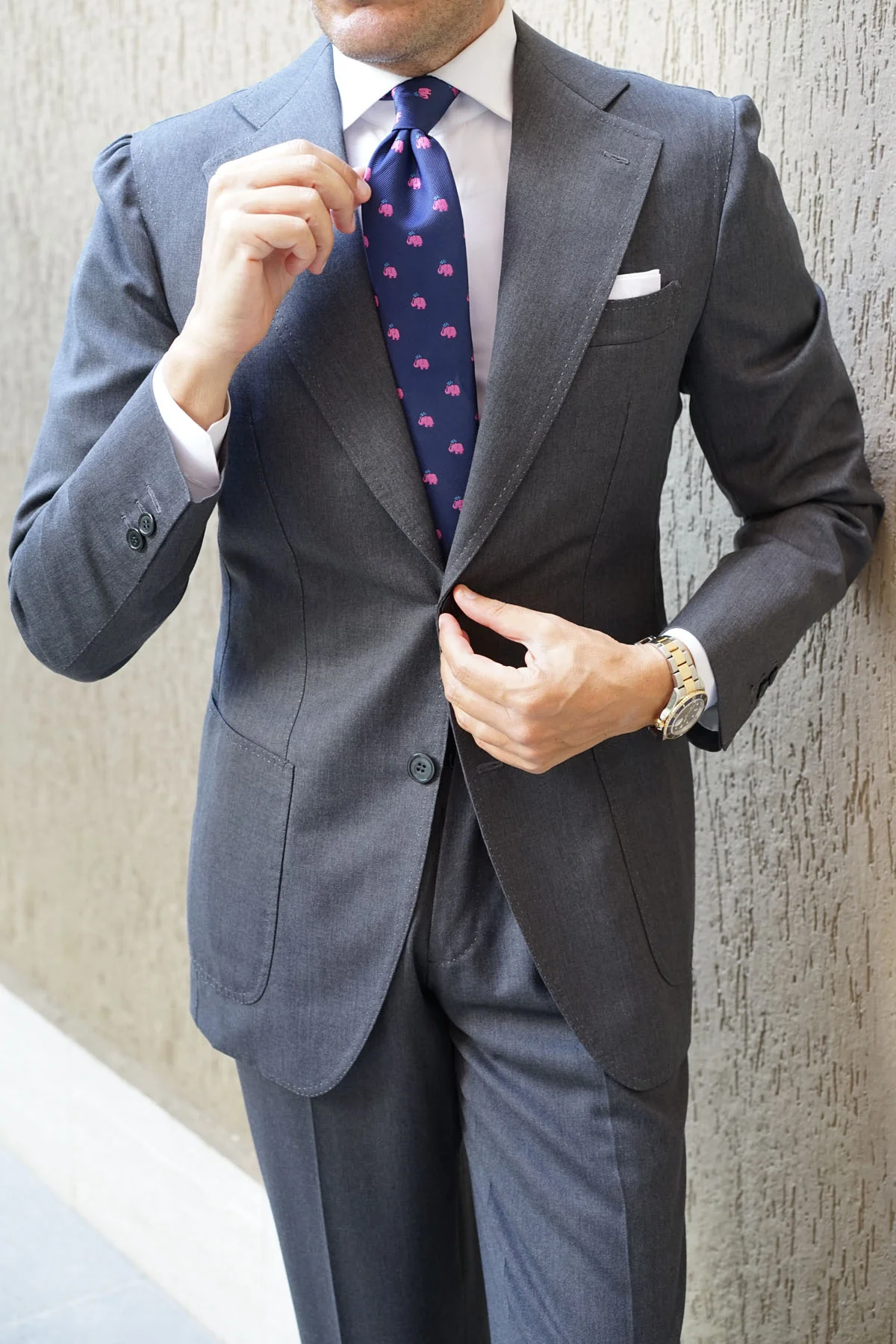 Natbeck Pink Water Elephant Necktie Cute Animal Print Lightweight Material