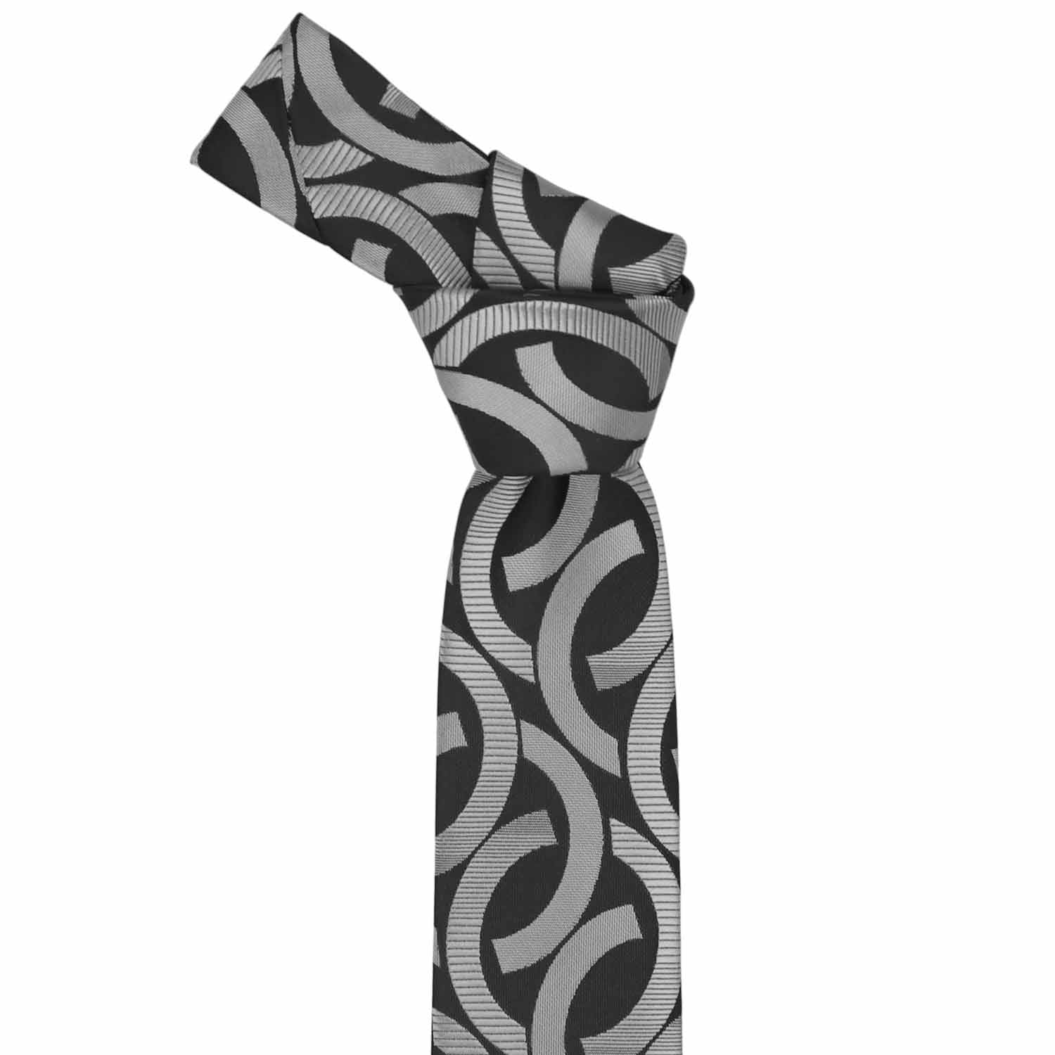 Natbeck Link Pattern Slim Necktie Black