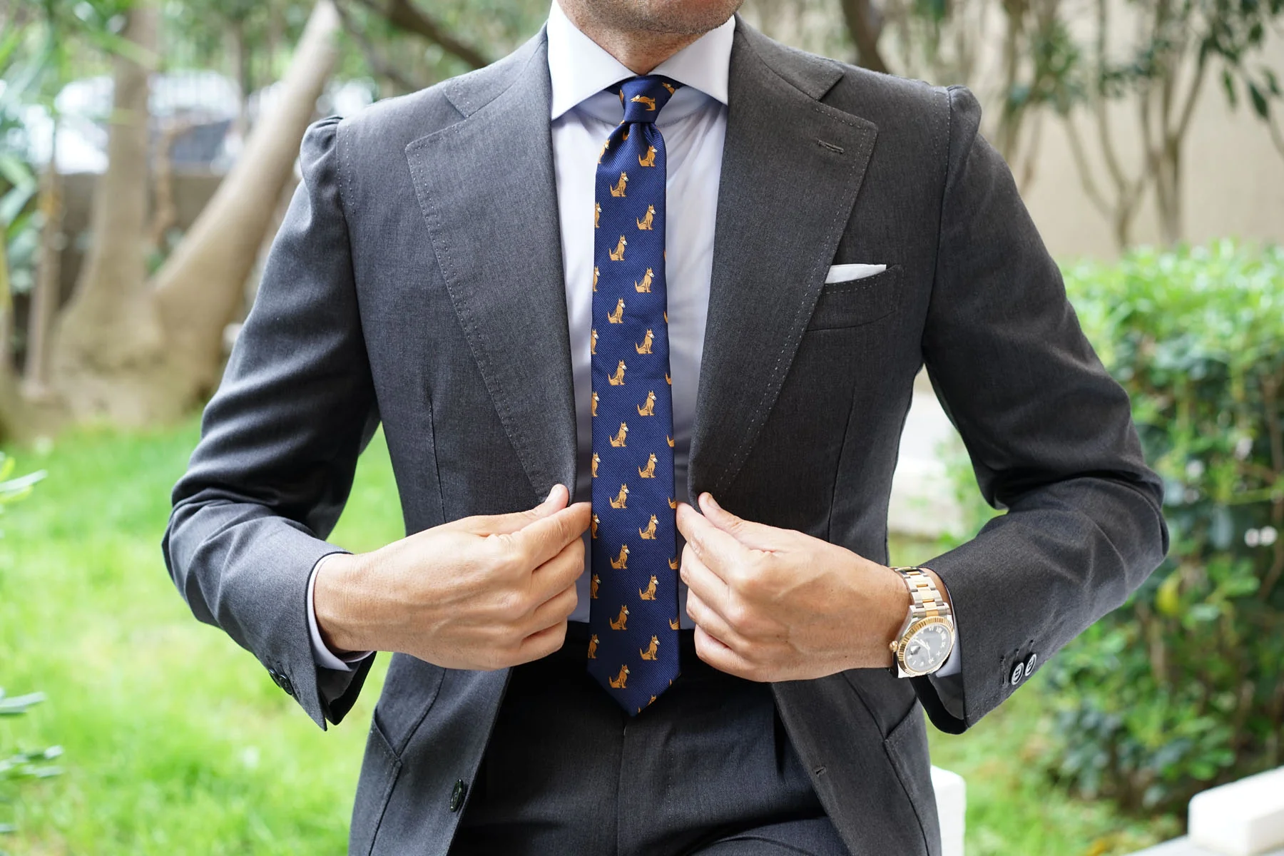 Natbeck German Shepherd Dog Skinny Tie Bold Cotton Necktie with Dog Pattern for Pet Lovers and Casual Wear