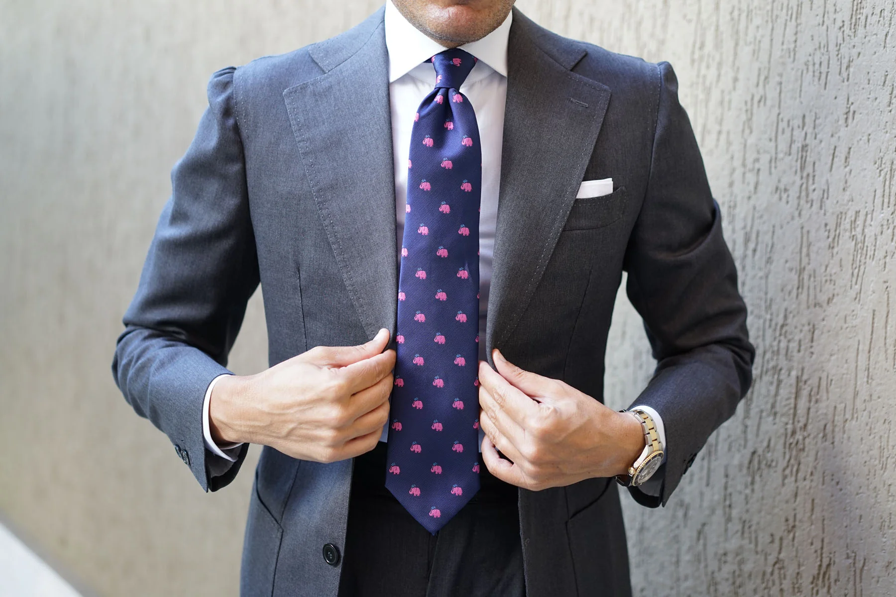 Natbeck Pink Water Elephant Necktie Cute Animal Print Lightweight Material