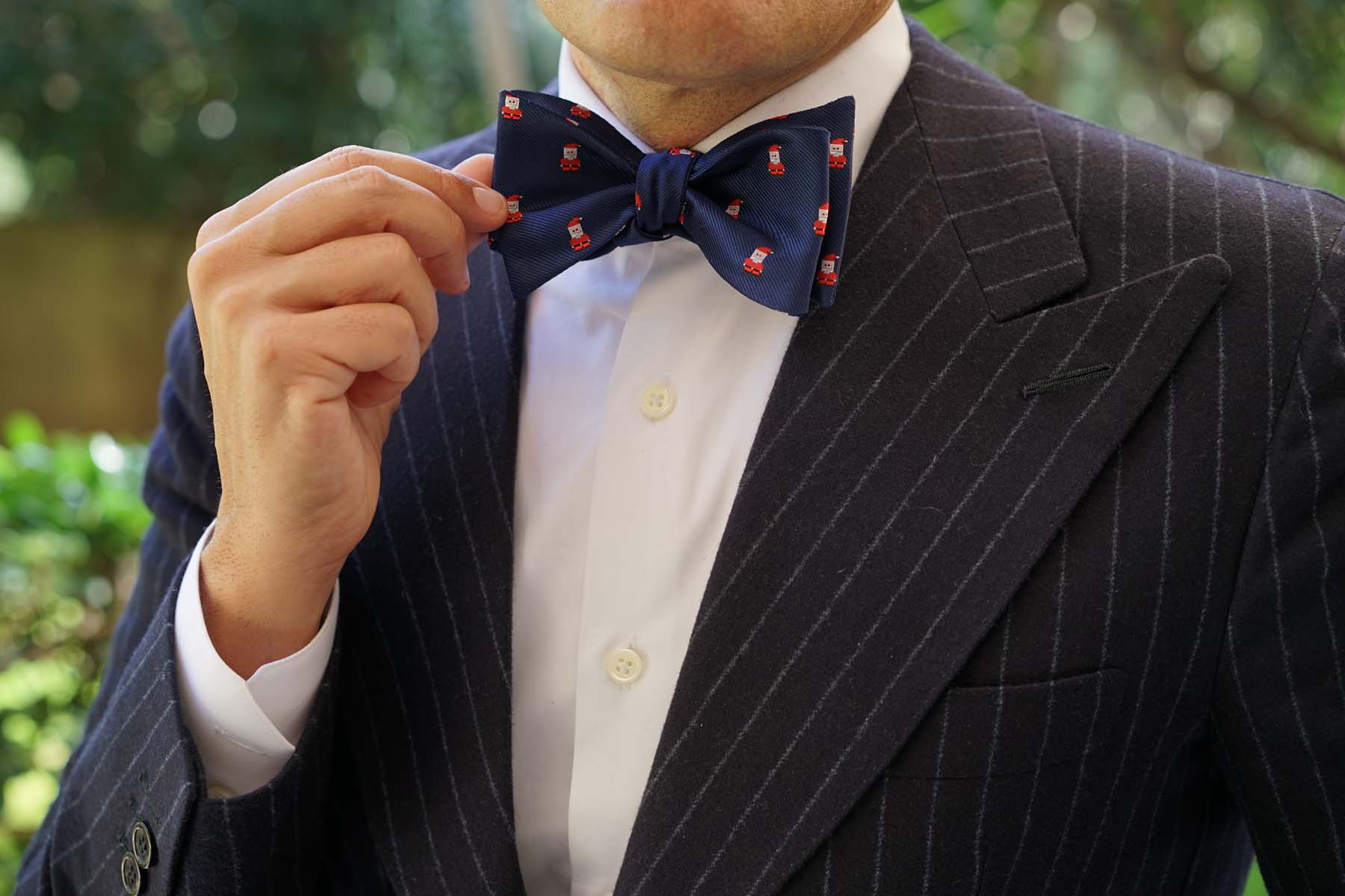 Natbeck Santa Claus Pixel Christmas Pattern Silk Self Bow Tie Festive Holiday Accessory