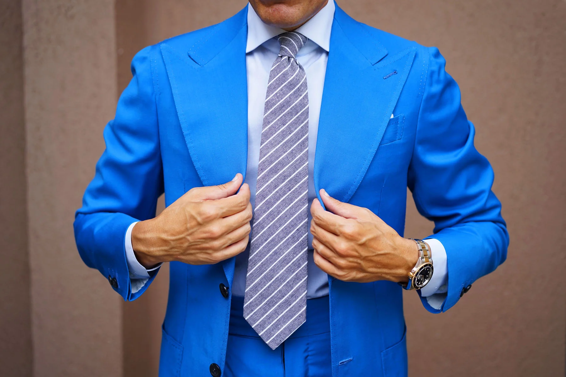 Natbeck Starry Night Blue Pinstripe Linen Tie Elegant Cotton-Linen Necktie with Pinstripe Design