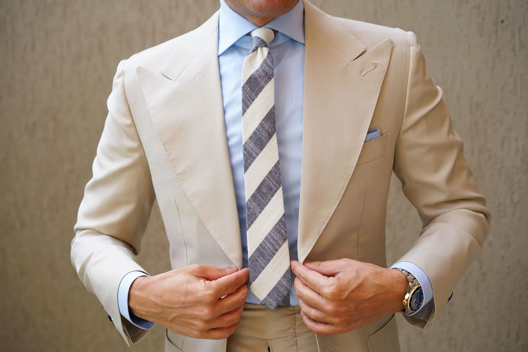 Natbeck Kekova Blue Striped Linen Skinny Tie Modern Cotton-Linen Necktie for Office or Casual Wear