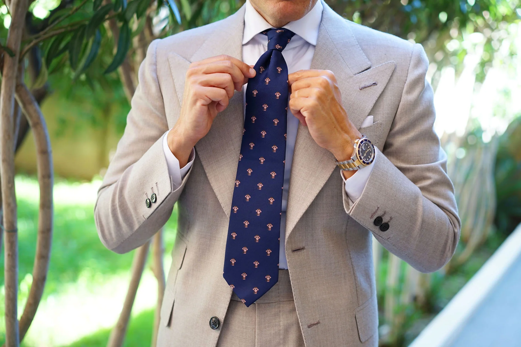 Natbeck Monkey Tie Cute Animal Print Elegant Soft Fabric Necktie