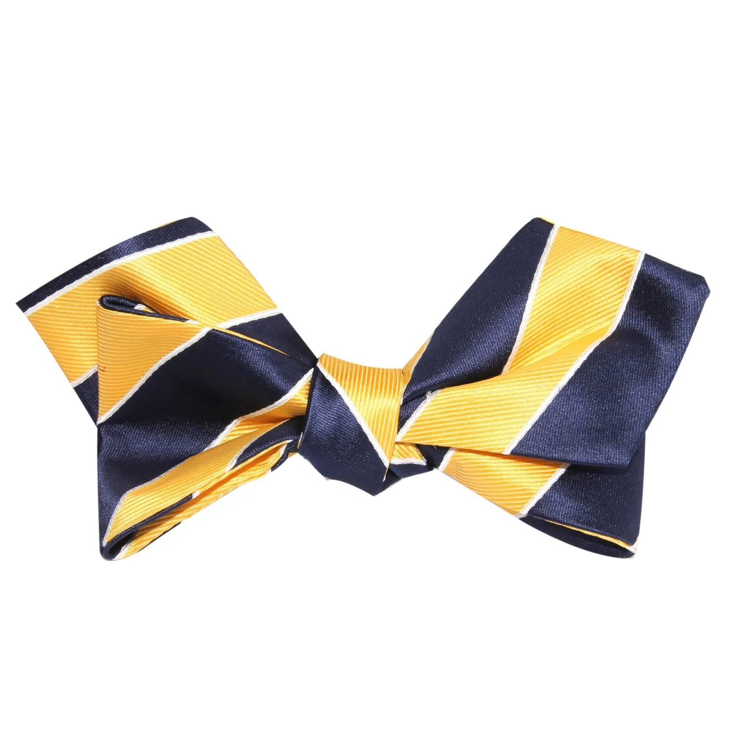 Natbeck Diamond Tip Self Tie Bow Tie Yellow Navy Blue Striped suitable for business meetings