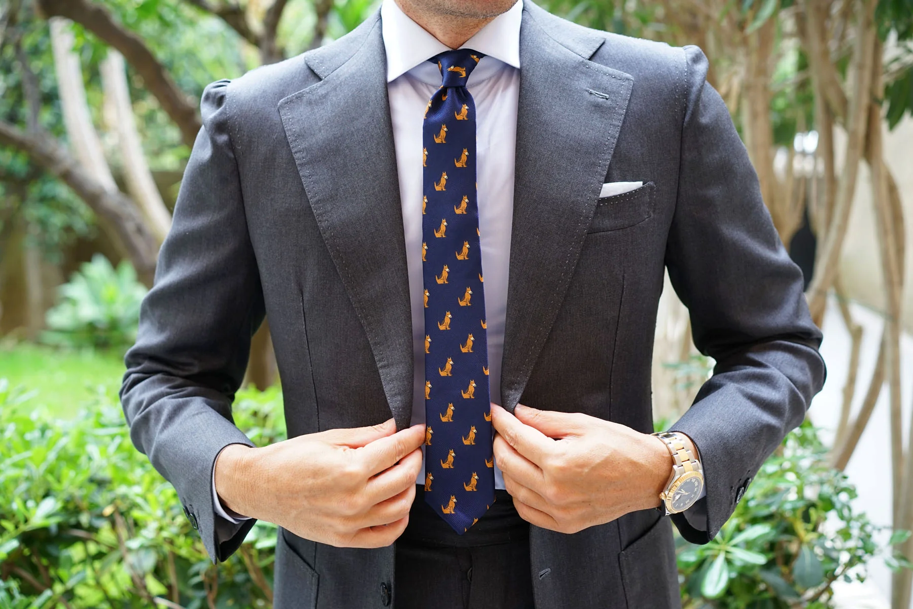 Natbeck German Shepherd Dog Skinny Tie Bold Cotton Necktie with Dog Pattern for Pet Lovers and Casual Wear