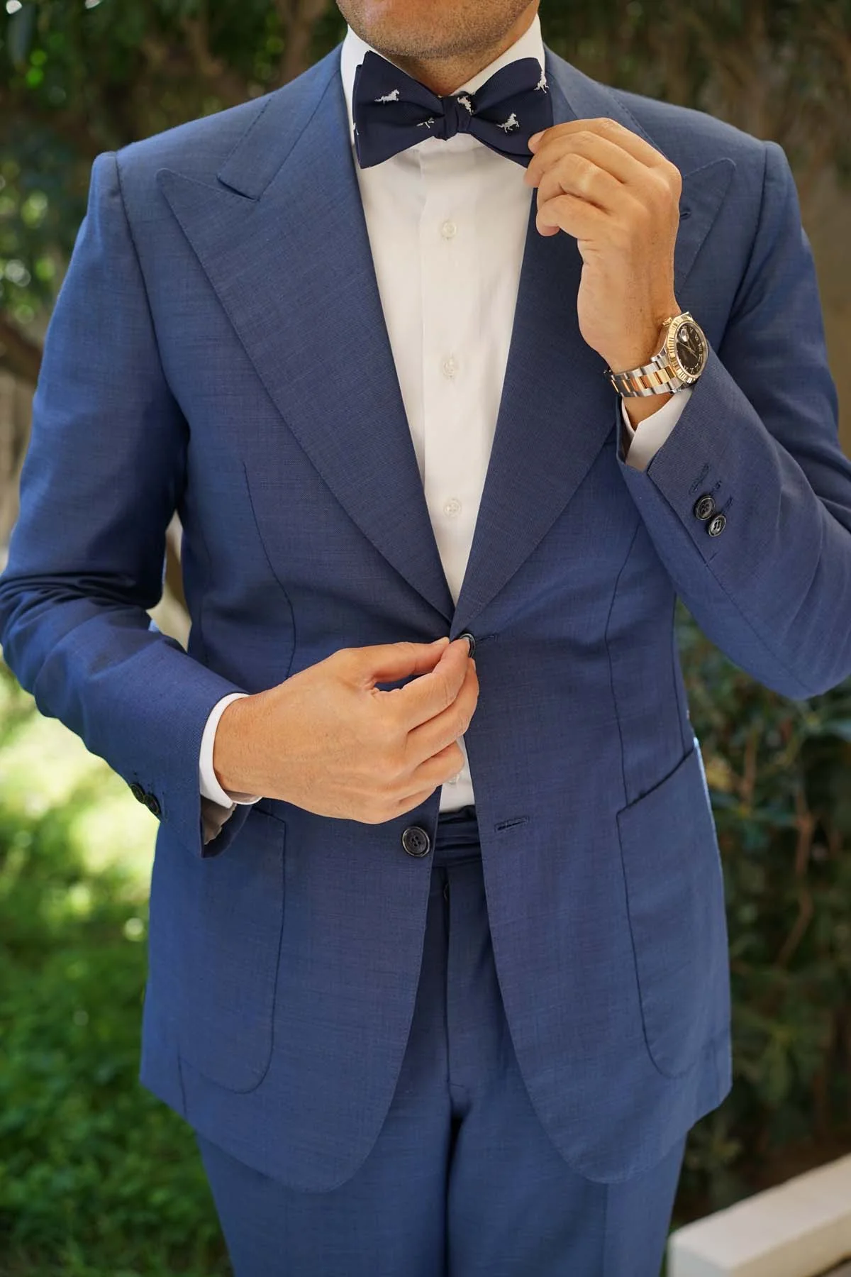 Natbeck Navy Blue Race Horse Self Tie Bow Tie Classic Cotton Bow Tie with Horse Motif for Formal Wear