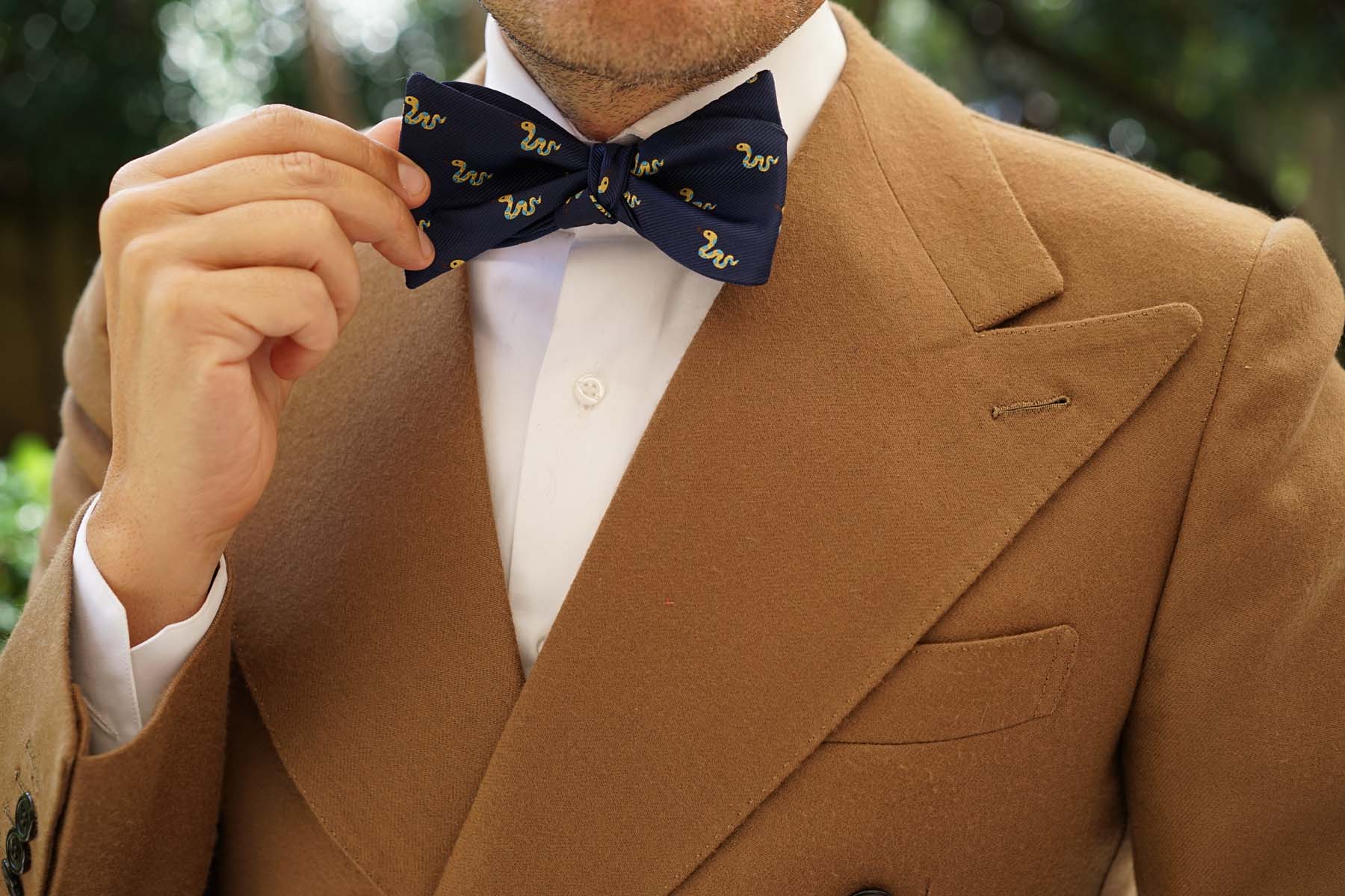 Natbeck Exotic Snake Pattern Self Bow Tie for Unique Party and Business Style Yellow