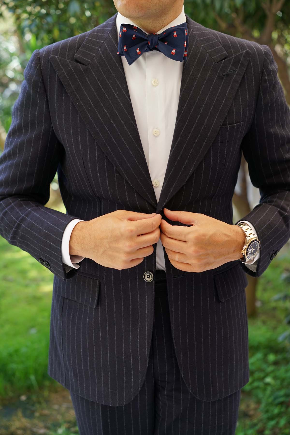 Natbeck Santa Claus Pixel Christmas Pattern Silk Self Bow Tie Festive Holiday Accessory