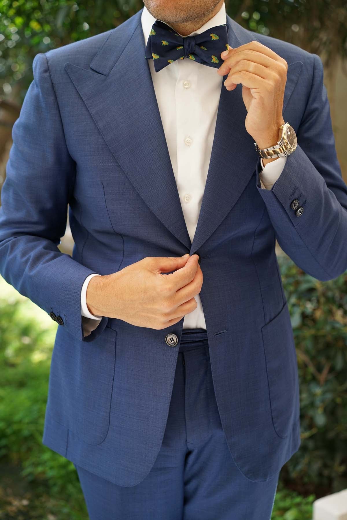 Natbeck Gero Gero Frog Pattern Silk Self Bow Tie Playful Animal Inspired Bow Tie