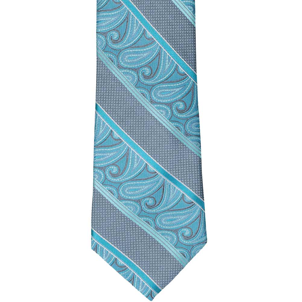 Natbeck Paisley Striped Silk Necktie Turquoise
