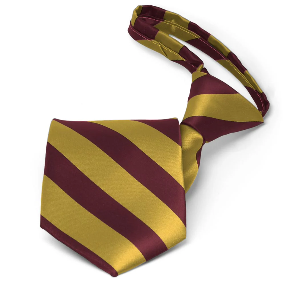 Natbeck Striped Zipper Tie Maroon and Gold