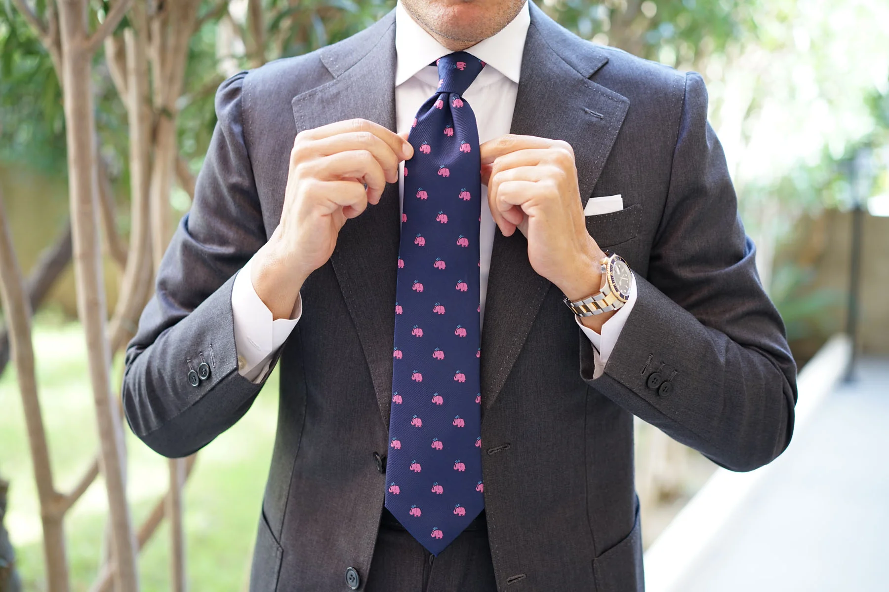 Natbeck Pink Water Elephant Necktie Cute Animal Print Lightweight Material