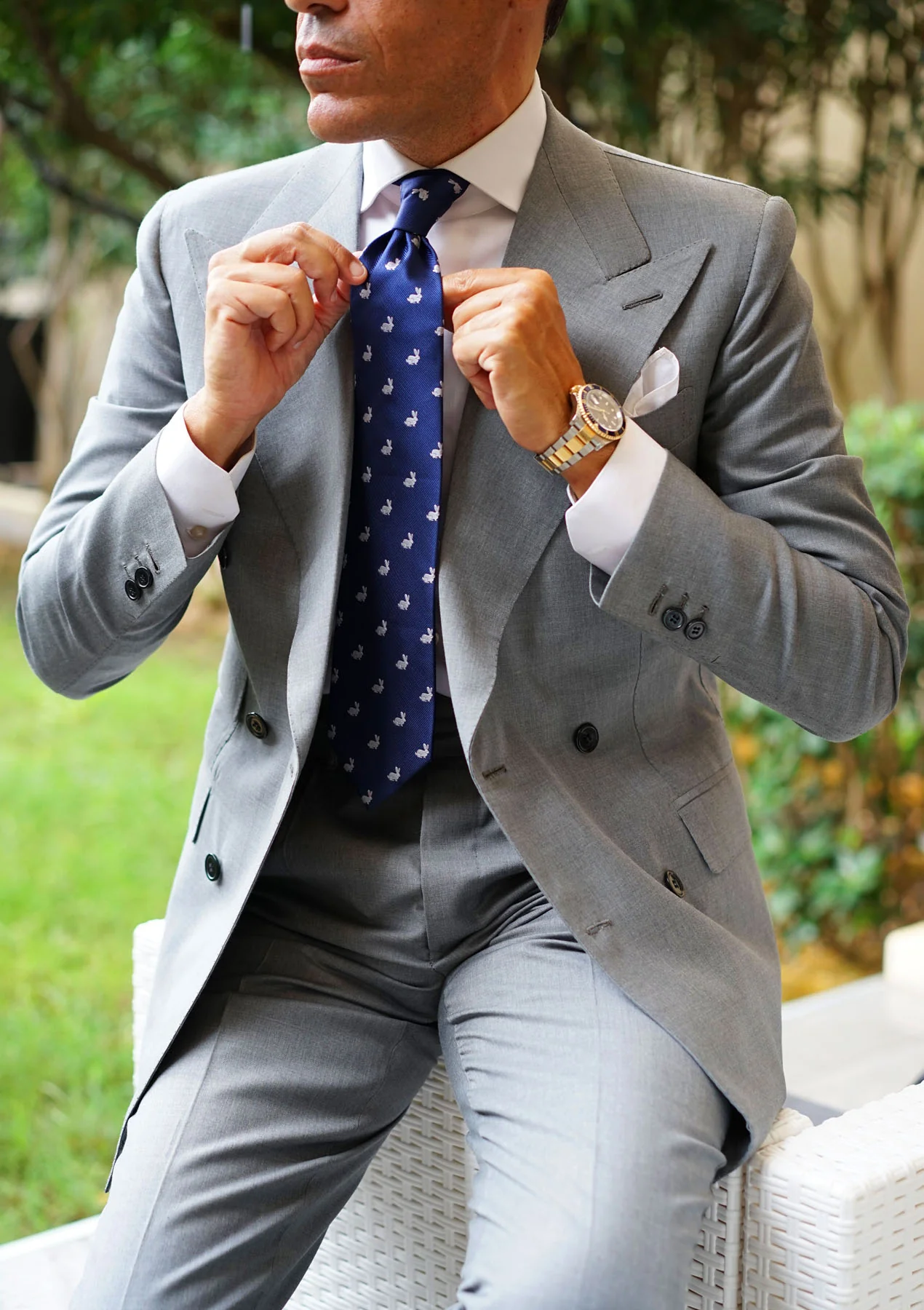 Natbeck Curious Rabbit Pattern Necktie Cute Animal Print Soft Fabric