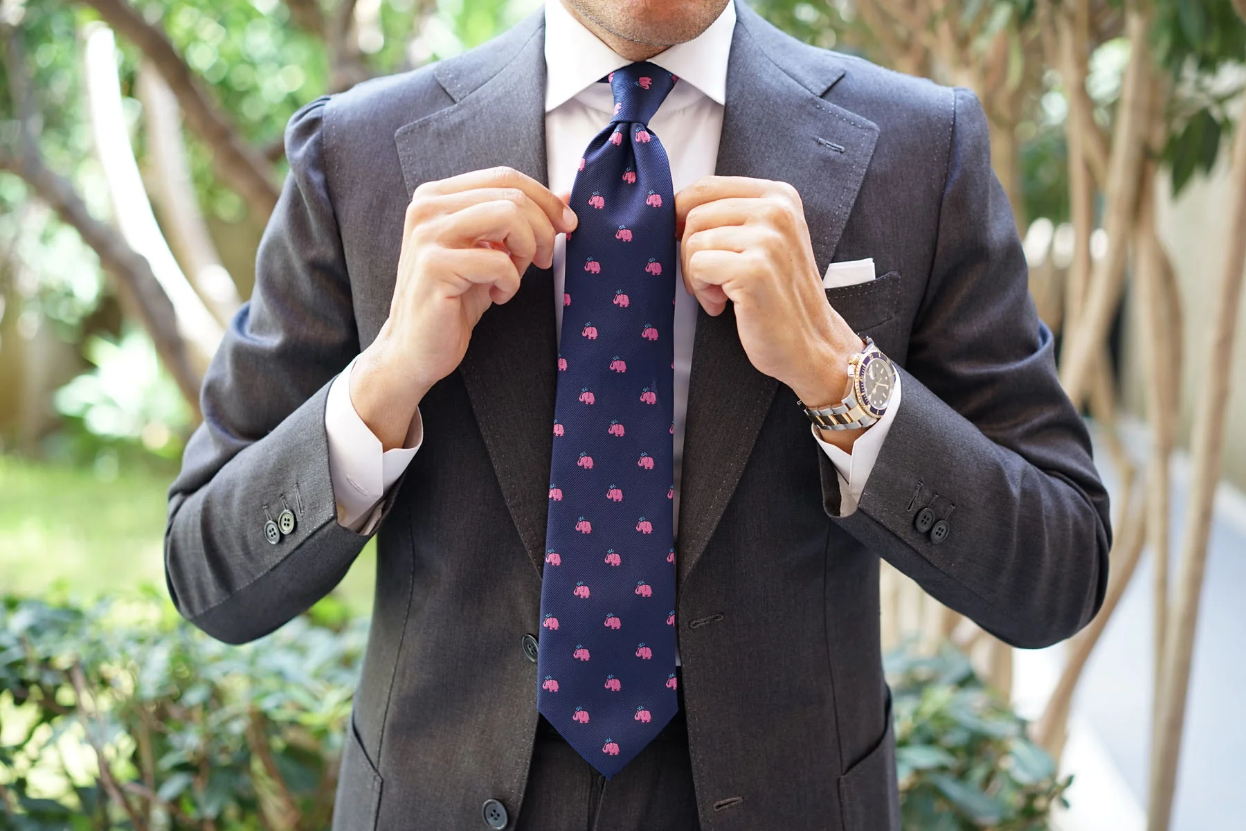 Natbeck Pink Water Elephant Necktie Cute Animal Print Lightweight Material