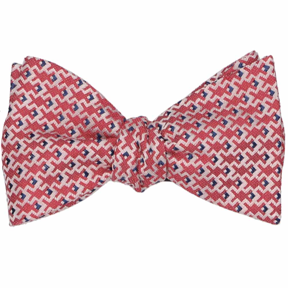 Natbeck Red White And Blue Geometric Linen Silk Self Tie Bow
