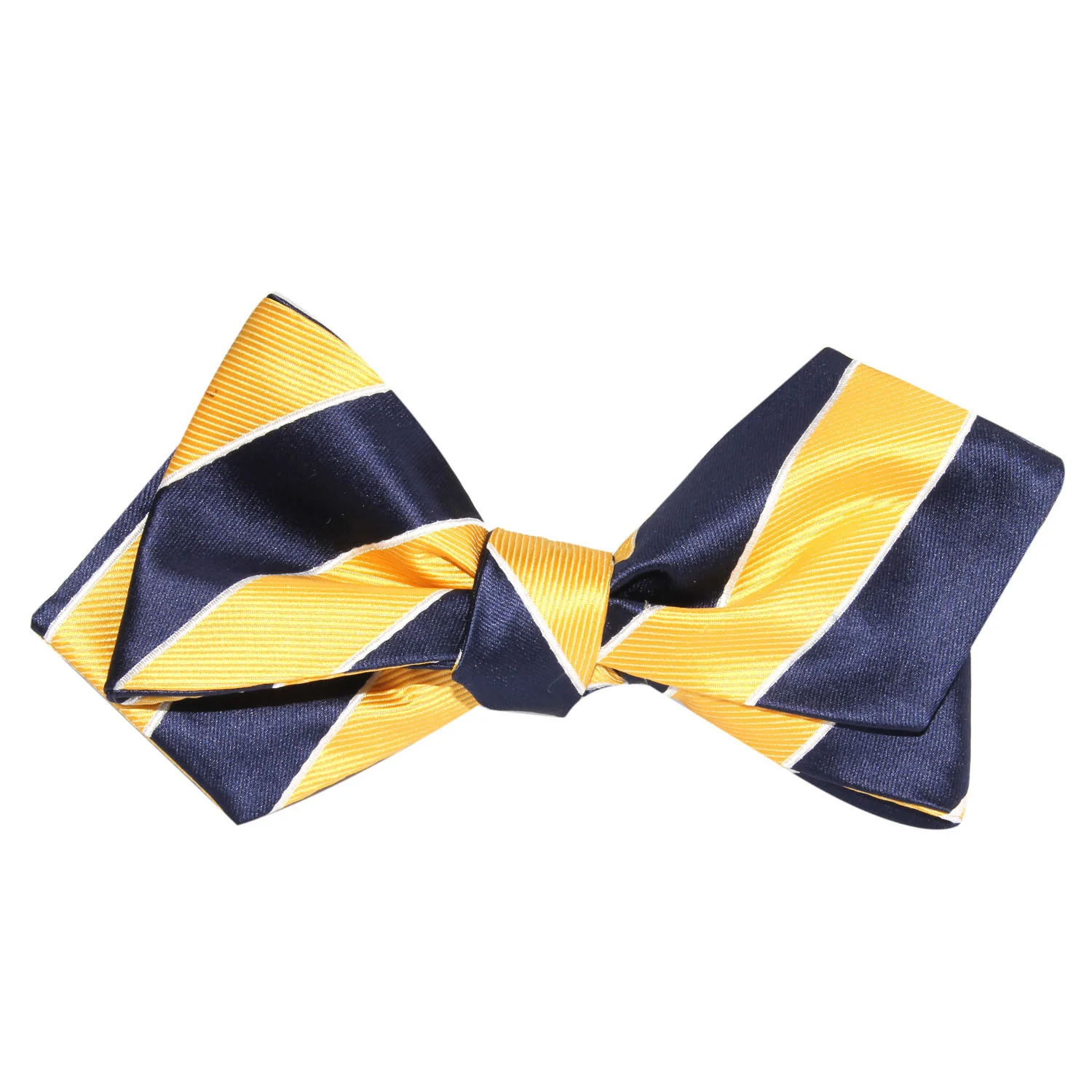 Natbeck Diamond Tip Self Tie Bow Tie Yellow Navy Blue Striped suitable for business meetings