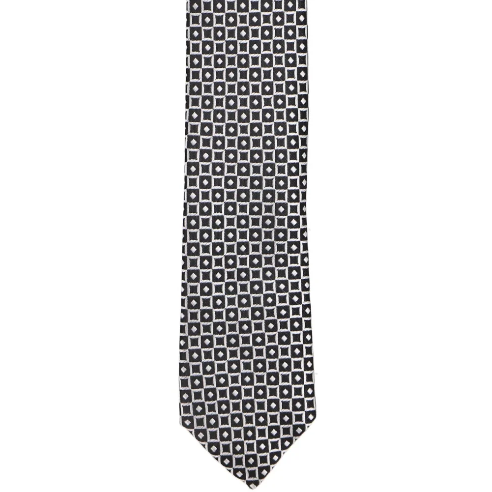 Natbeck Geometric square pattern skinny necktie black and white