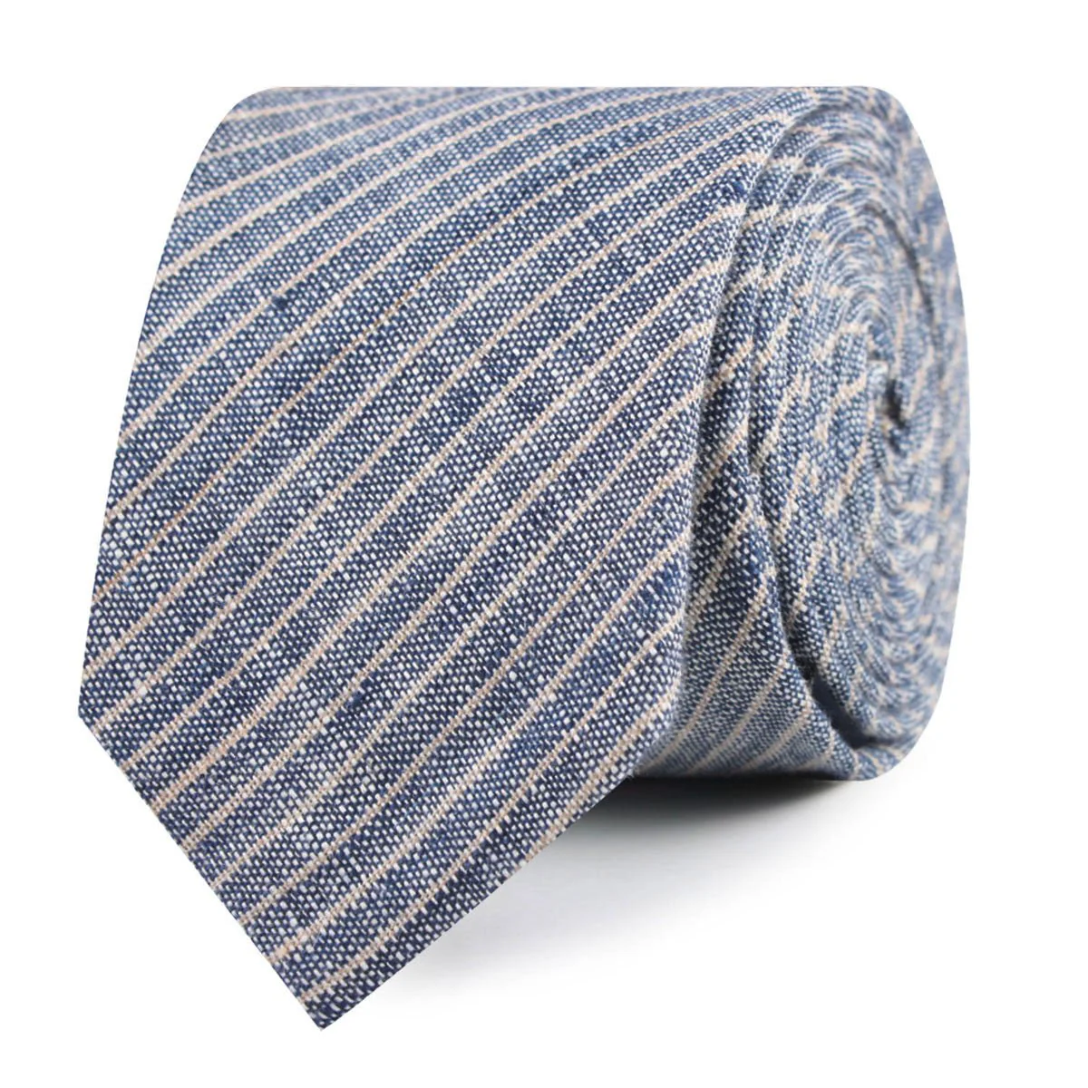 Natbeck Blue Dry Cold Linen Pinstripe Skinny Tie Elegant Cotton-Linen Necktie with Pinstripe Pattern