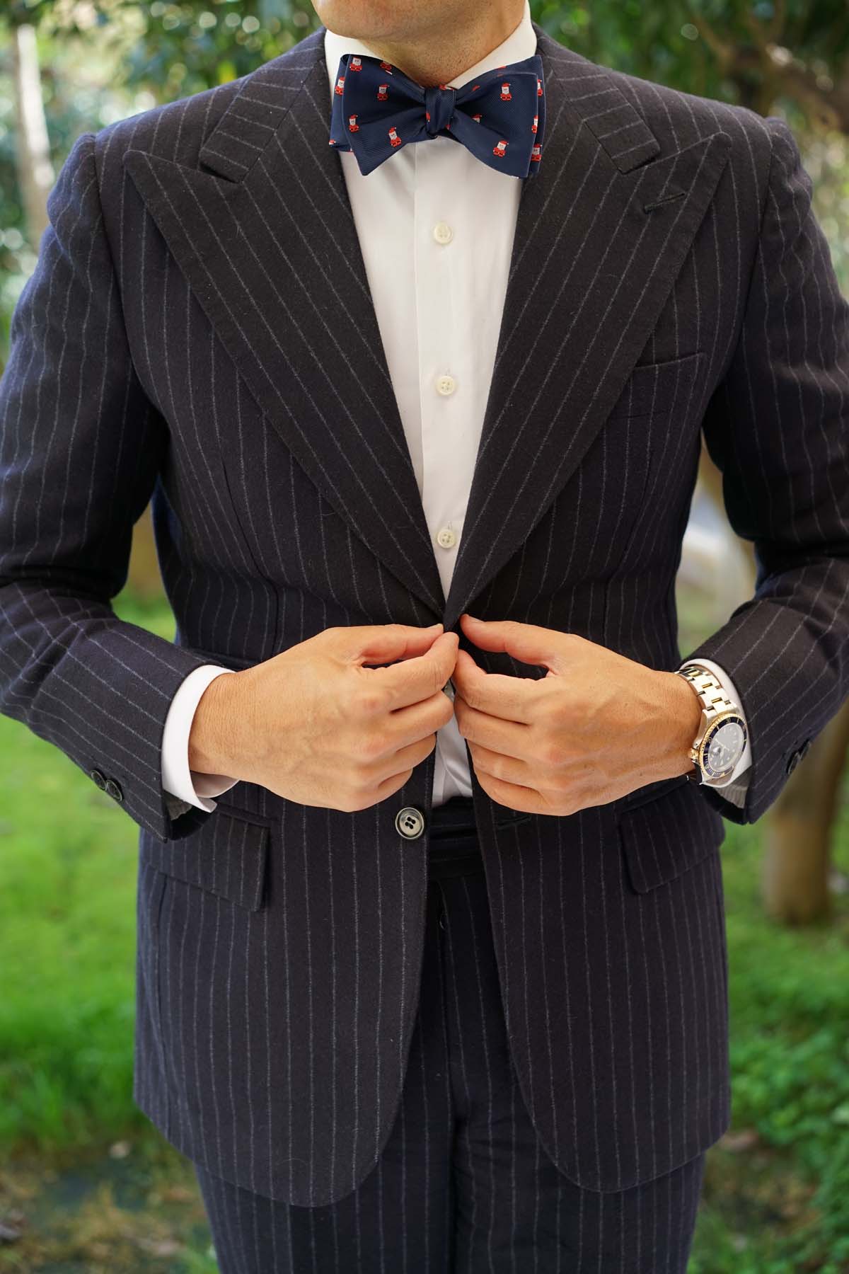 Natbeck Santa Claus Pixel Christmas Pattern Silk Self Bow Tie Festive Holiday Accessory