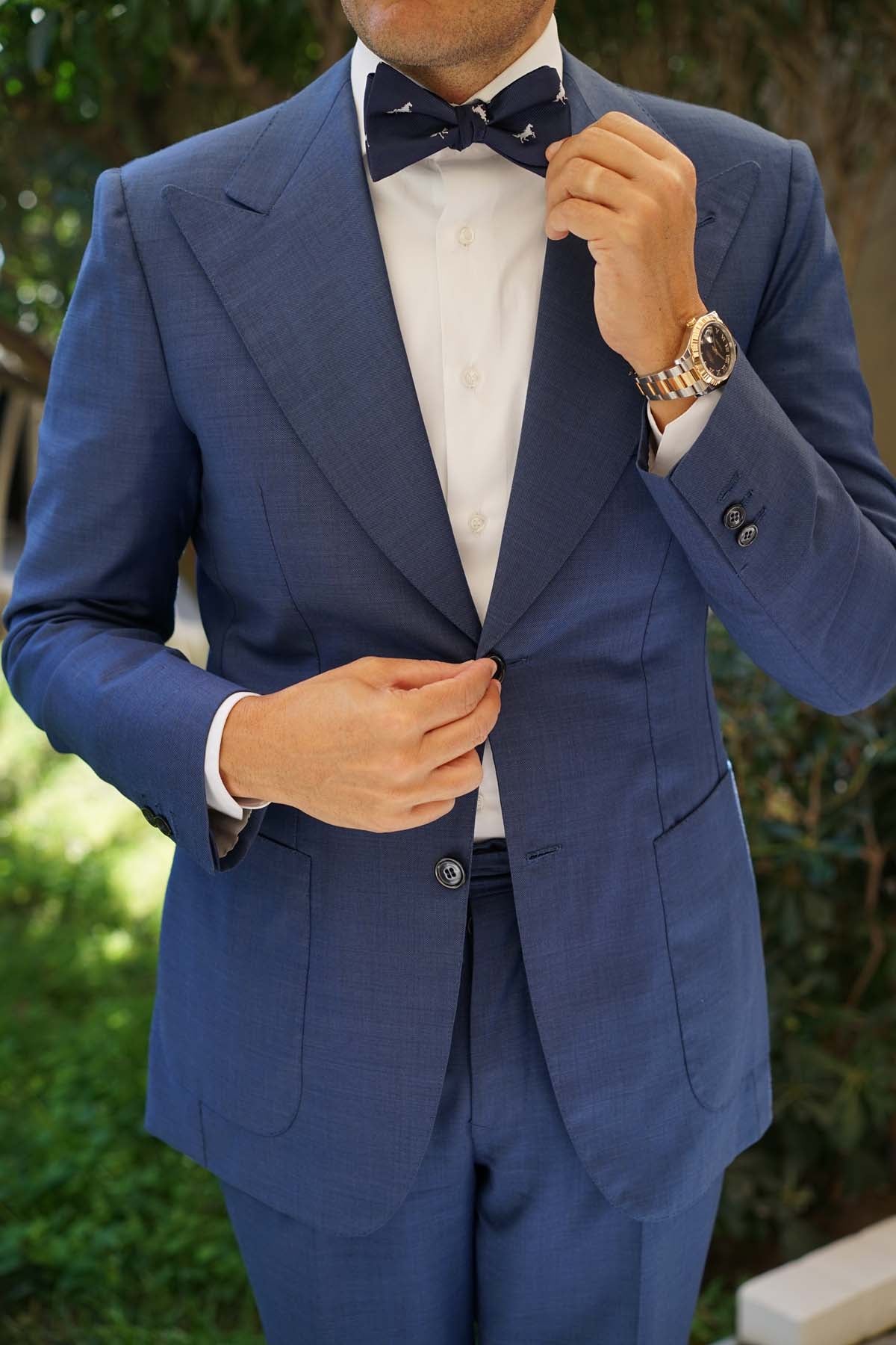 Natbeck Navy Blue Race Horse Self Tie Bow Tie Classic Cotton Bow Tie with Horse Motif for Formal Wear