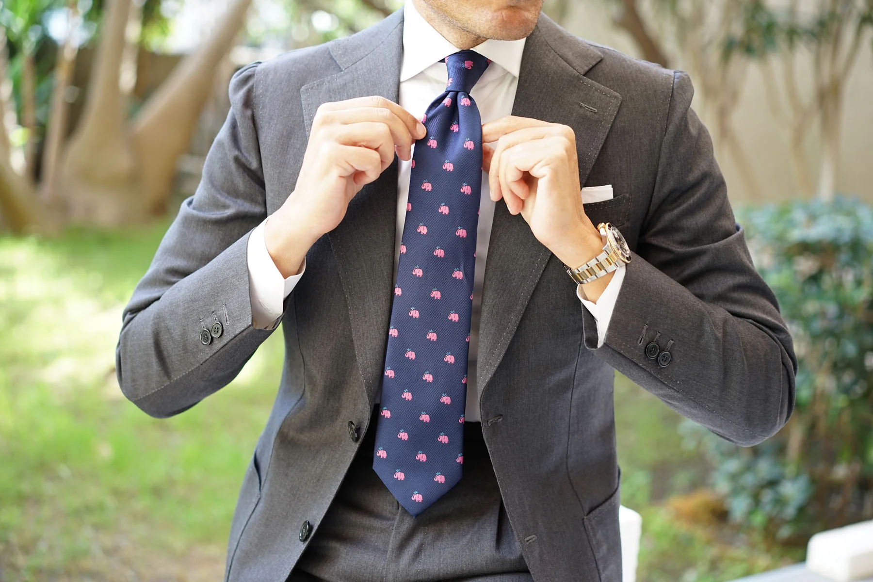 Natbeck Pink Water Elephant Necktie Cute Animal Print Lightweight Material