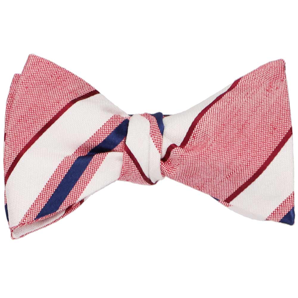 Natbeck Alderman stripe linen silk self-tie bow tie red