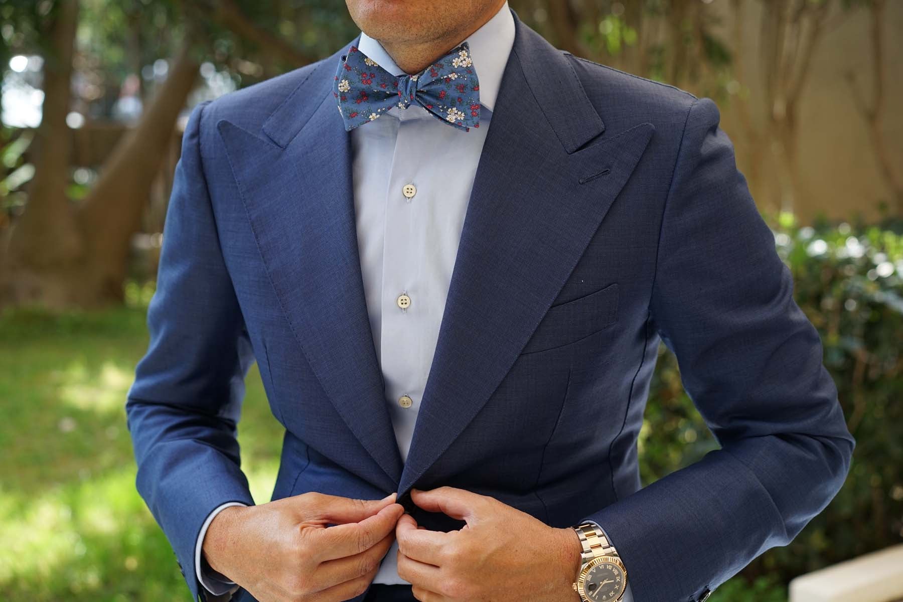 Natbeck Self Tie Bow Tie Ravenna Blue Floral Blue suitable for spring weddings