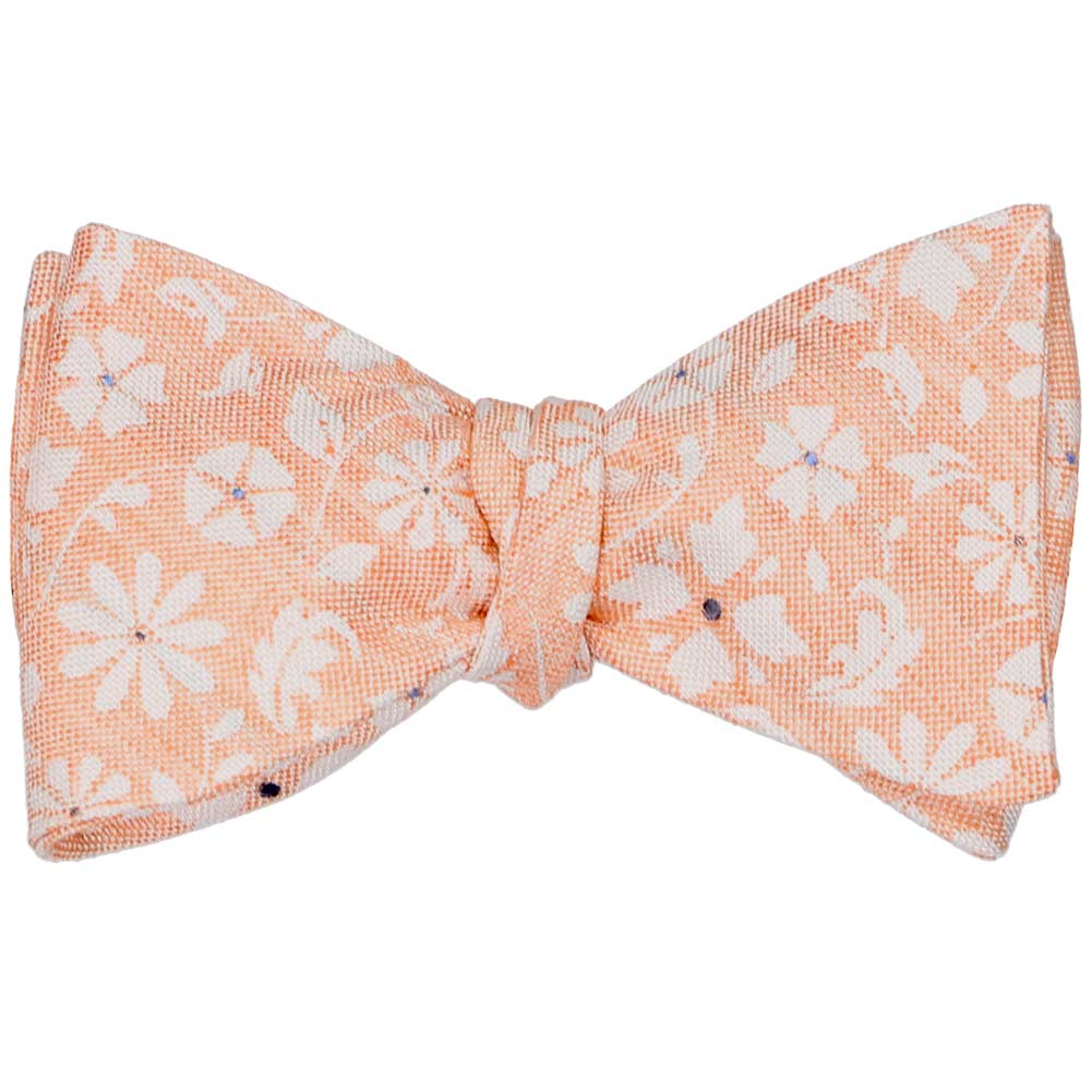 Natbeck Peach Floral Linen Silk Self Tie Bow Tie