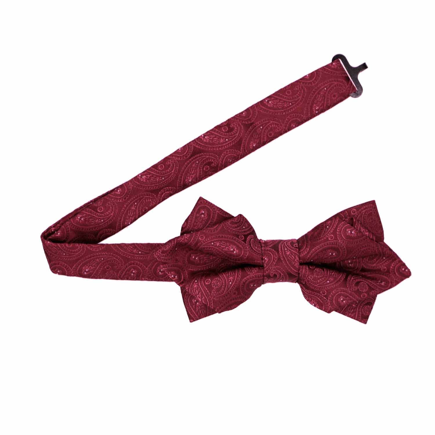 Natbeck Paisley Diamond Tip Bow Tie Burgundy