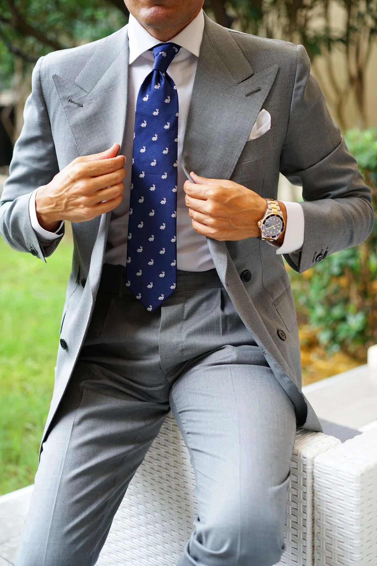 Natbeck Curious Rabbit Pattern Necktie Cute Animal Print Soft Fabric