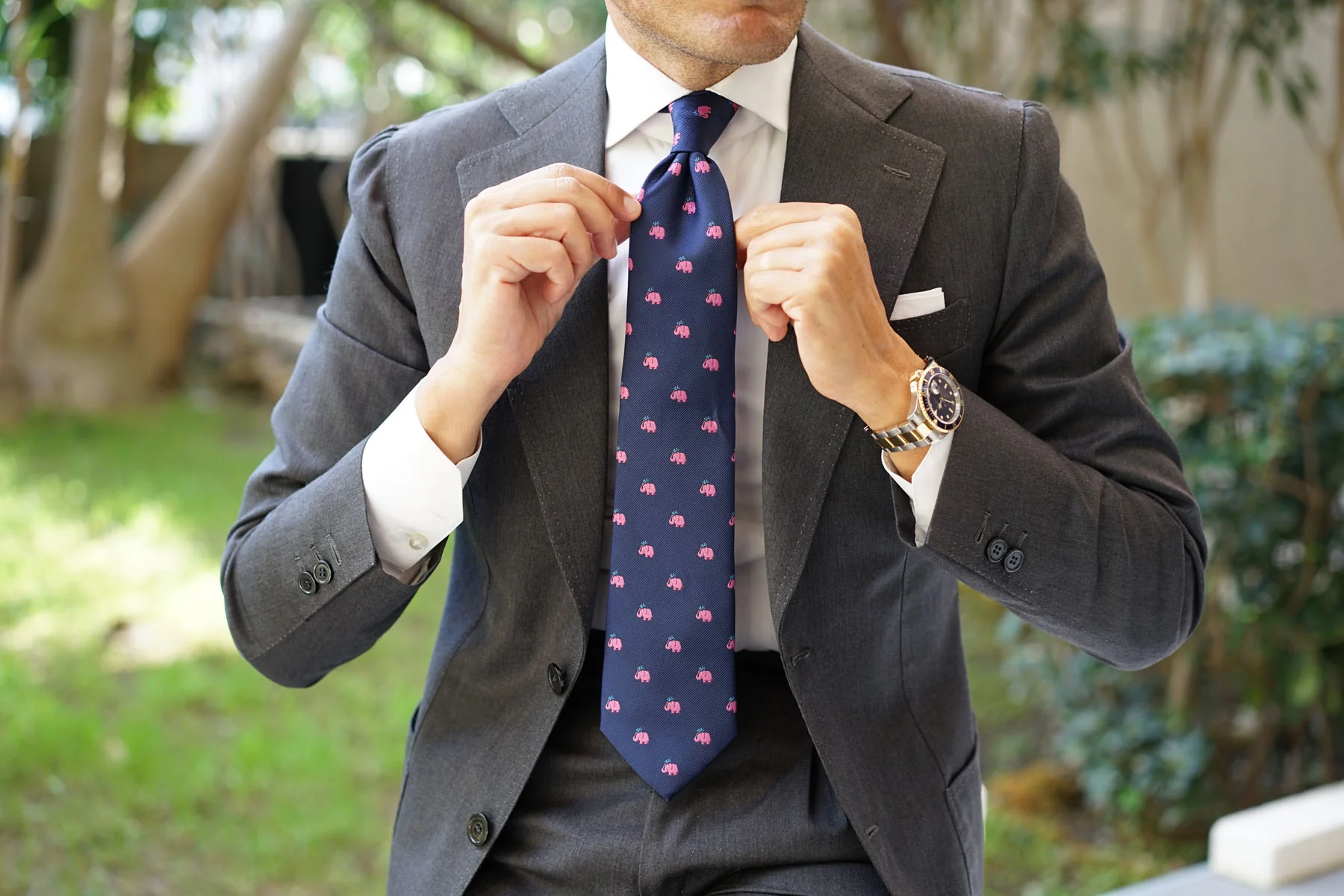 Natbeck Pink Water Elephant Necktie Cute Animal Print Lightweight Material