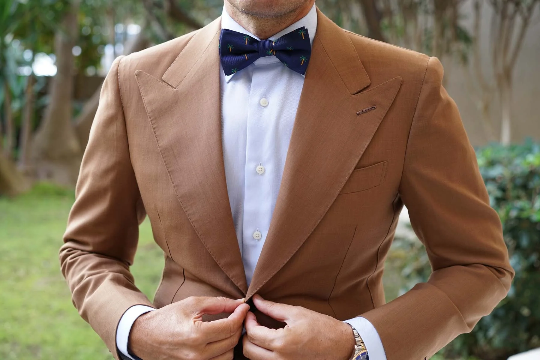 Natbeck Aitutaki Palm Tree Bow Tie Colorful Cotton Bow Tie with Palm Tree Design for Casual or Dress Wear