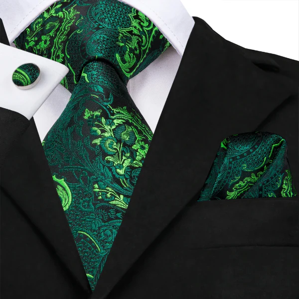 Natbeck Classy Men Green Luxury Floral Silk Tie for Formal Events