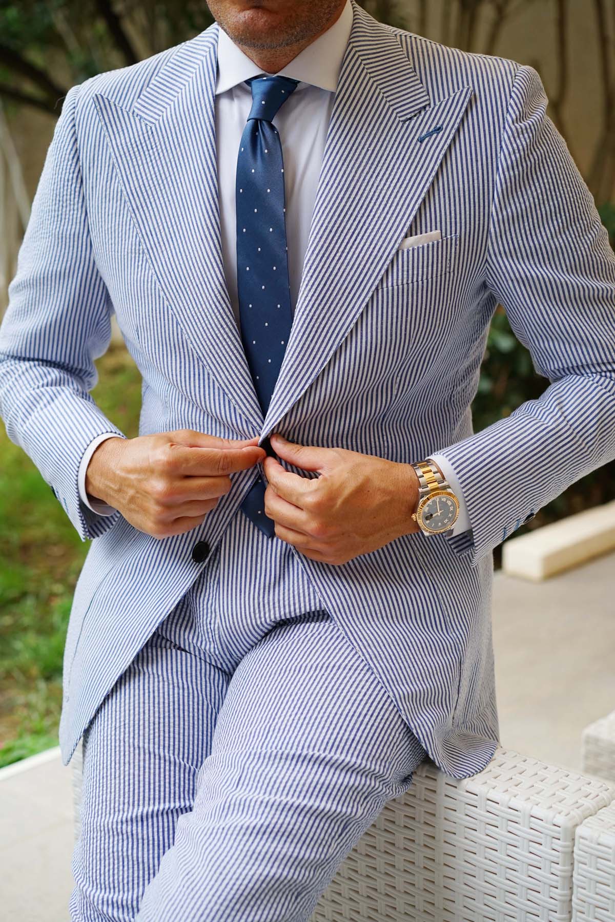 Natbeck Polka Dot Skinny Tie Elegant Navy Blue