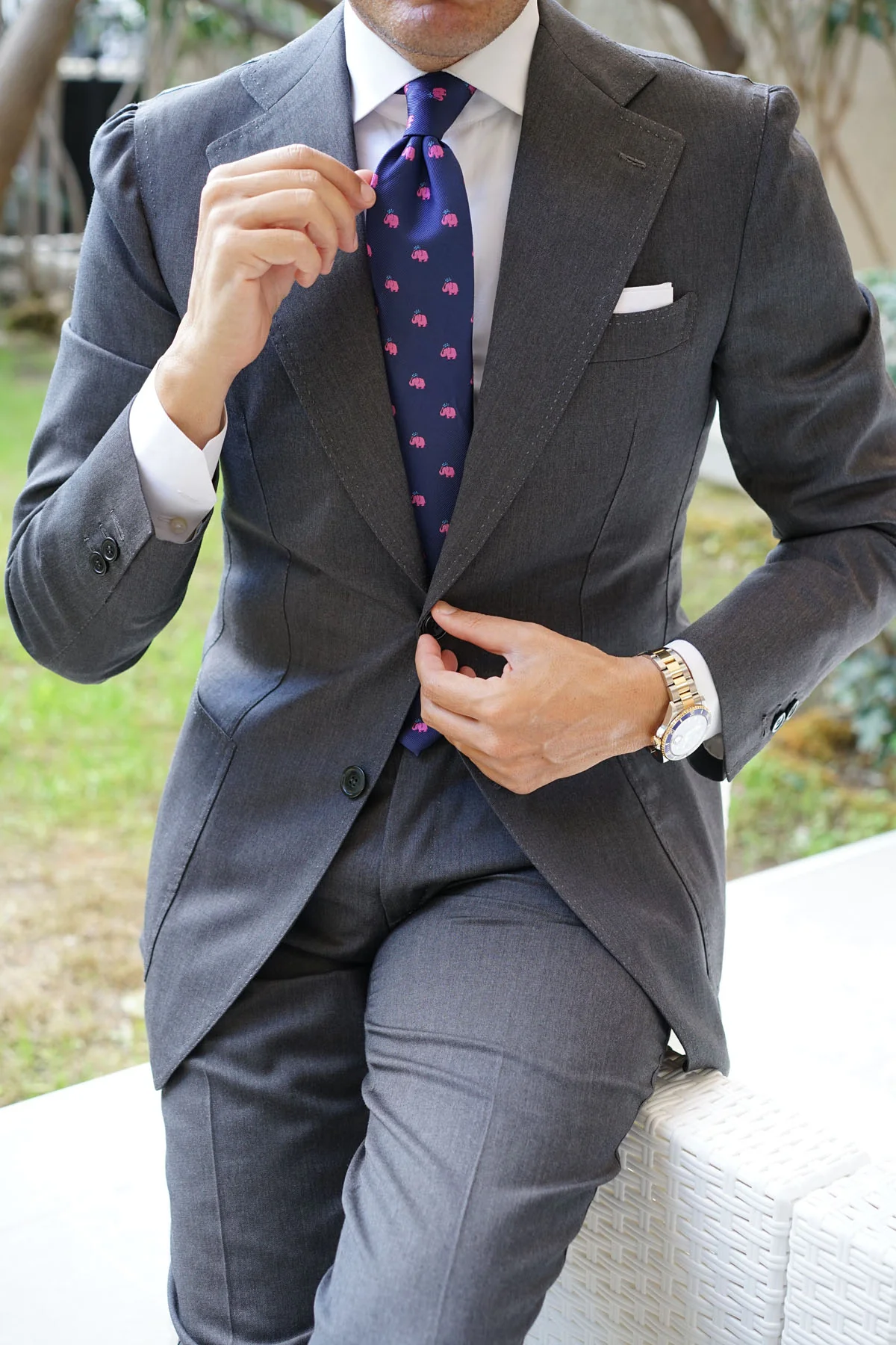 Natbeck Pink Water Elephant Necktie Cute Animal Print Lightweight Material