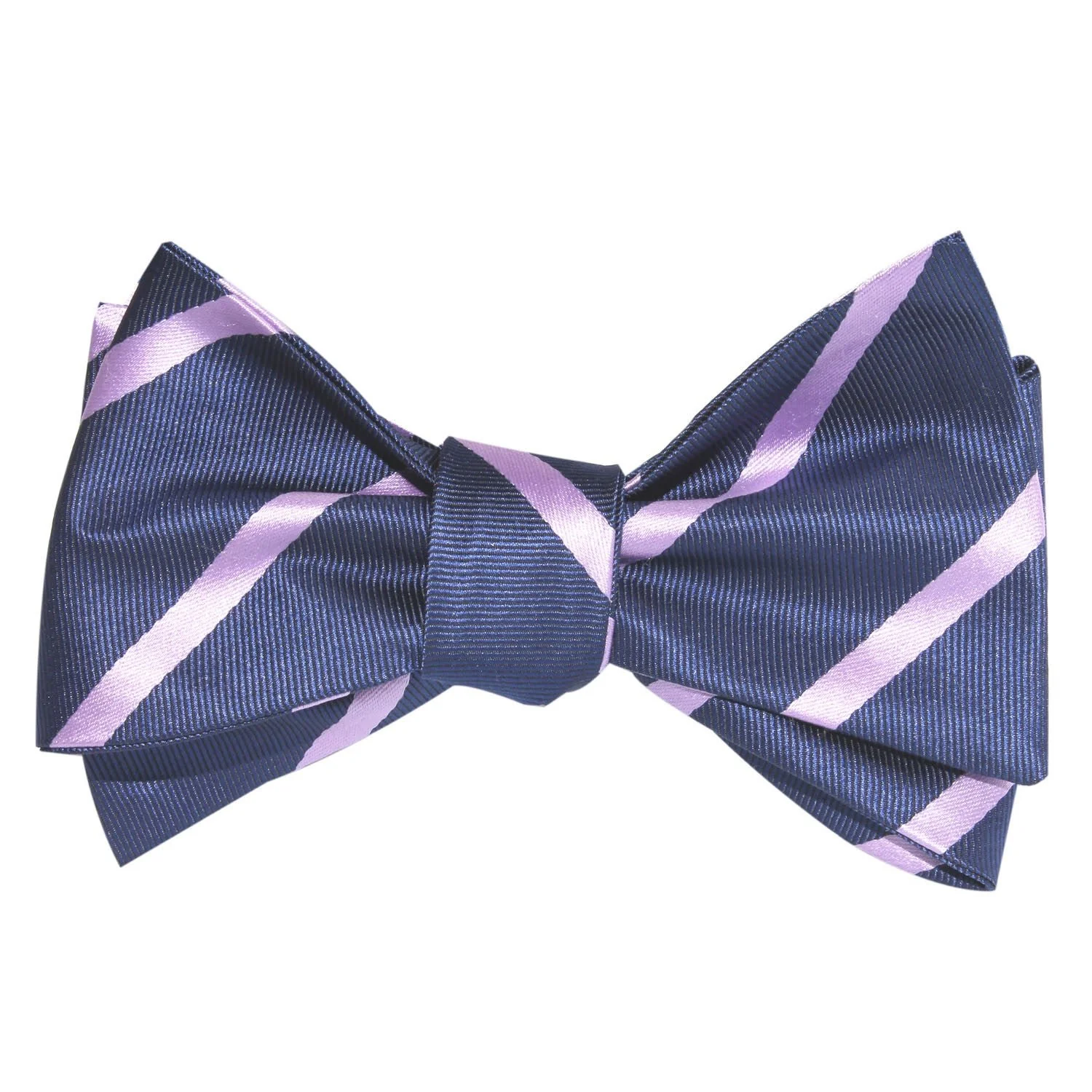 Natbeck Navy Blue Self Tie Bow Tie with Lavender Purple Stripes Elegant Cotton Bow Tie for Office or Party