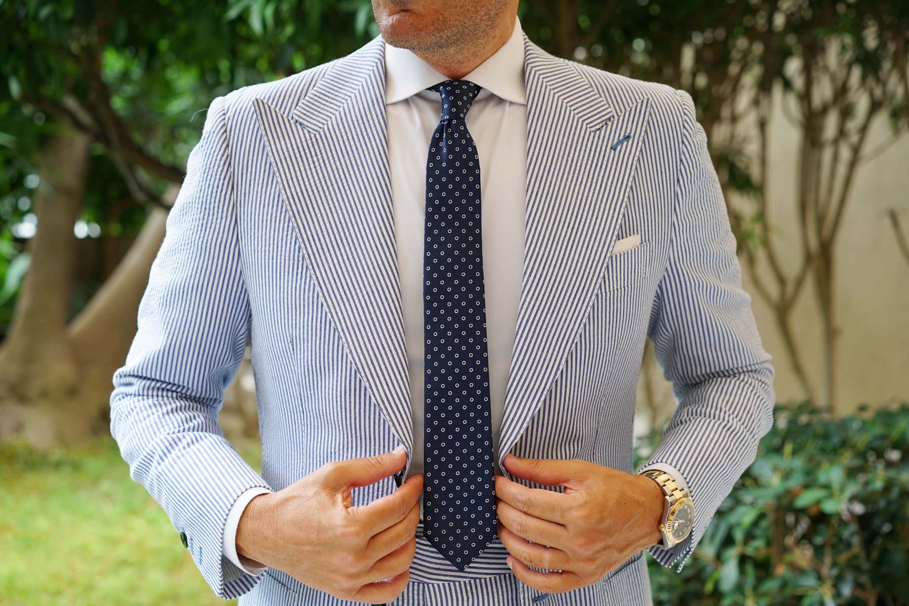 Natbeck Polka Dot Skinny Tie Sleek Navy Blue