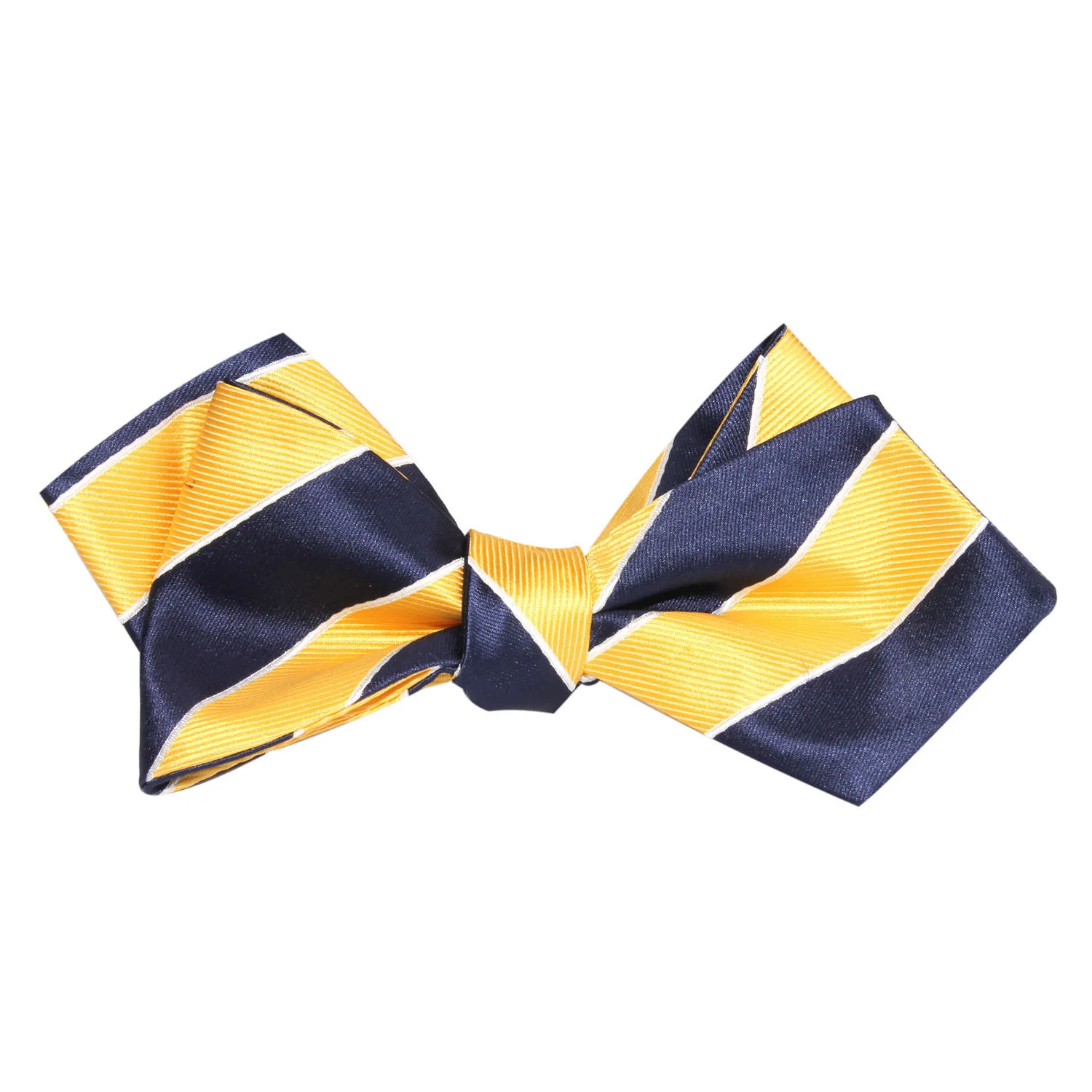 Natbeck Diamond Tip Self Tie Bow Tie Yellow Navy Blue Striped suitable for business meetings